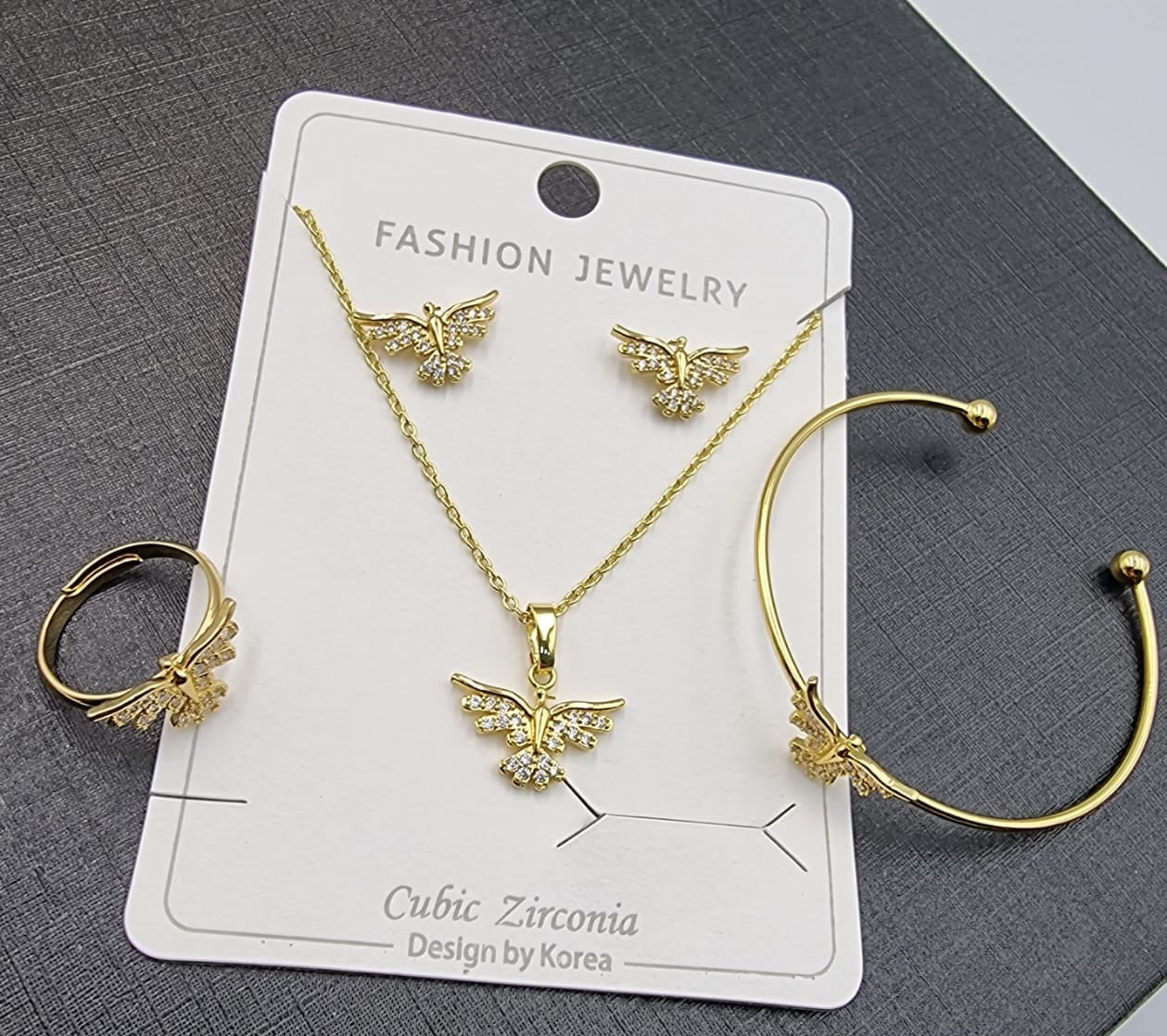 Gold Butterfly Cubic Zirconia Jewelry Set - Zambeel