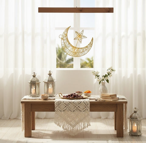 Gold Crescent Moon & Star Decorative Light Ornament - Zambeel
