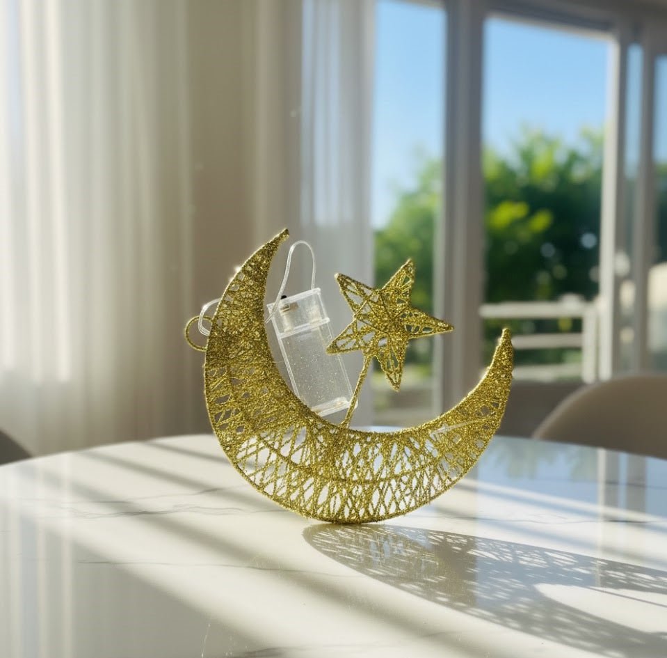 Gold Crescent Moon & Star Decorative Light Ornament - Zambeel