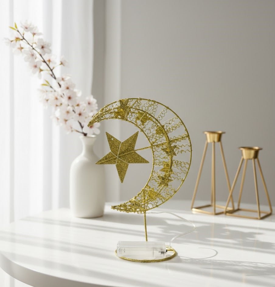 Gold Crescent Moon & Star LED Table Décor Light - Zambeel