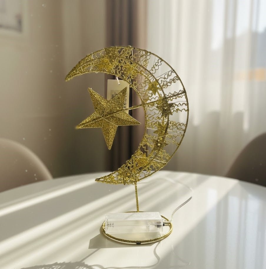 Gold Crescent Moon & Star LED Table Décor Light - Zambeel