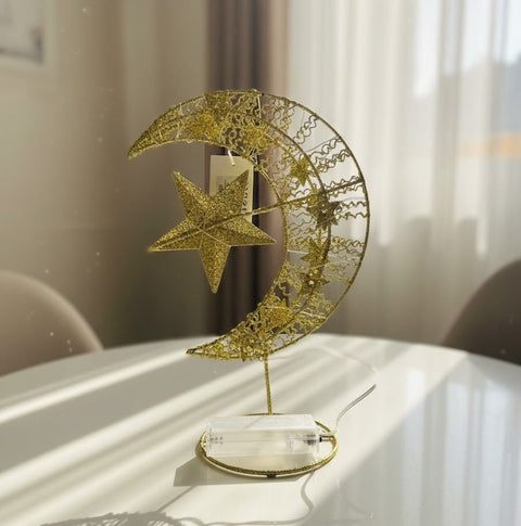 Gold Crescent Moon & Star LED Table Décor Light - Zambeel
