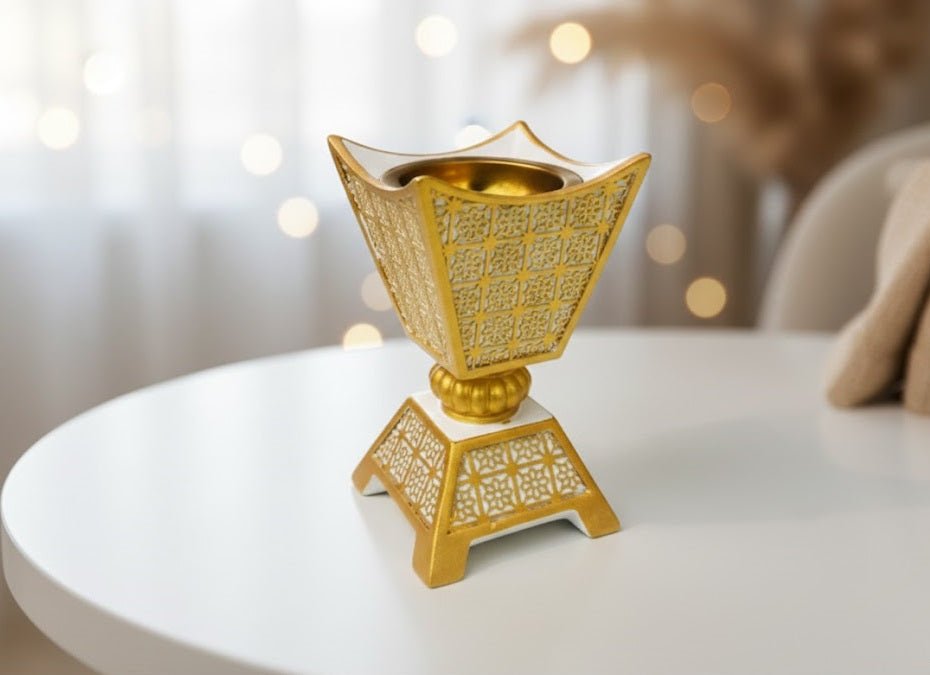 Gold Decorative Incense Burner with Cutwork Design - Zambeel