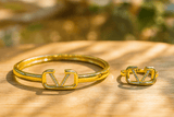 Gold - Plated Bracelet & Ring Set - Zambeel