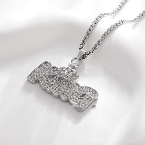 Gold Plated Crown KING Letter Hanging Necklace - Zambeel