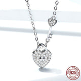 Heart Lock Necklace Women's Fashion White Gold Plated - Zambeel