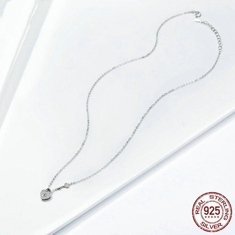 Heart Lock Necklace Women's Fashion White Gold Plated - Zambeel