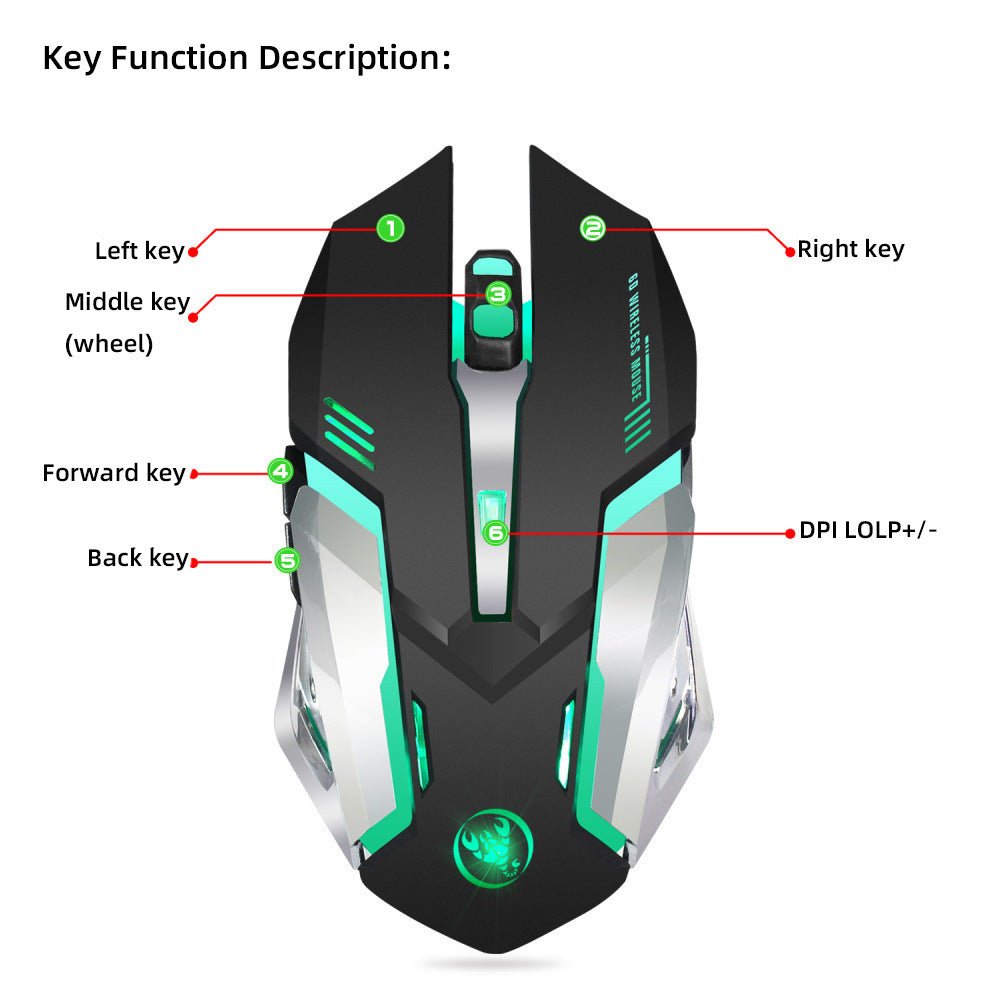 HXSJ New Wireless Mouse 2.4GPI Gaming Mouse Glowing Mouse - Zambeel