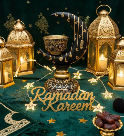 Islamic Crescent Moon Candle Holder with Arabic Calligraphy Bowl - Zambeel