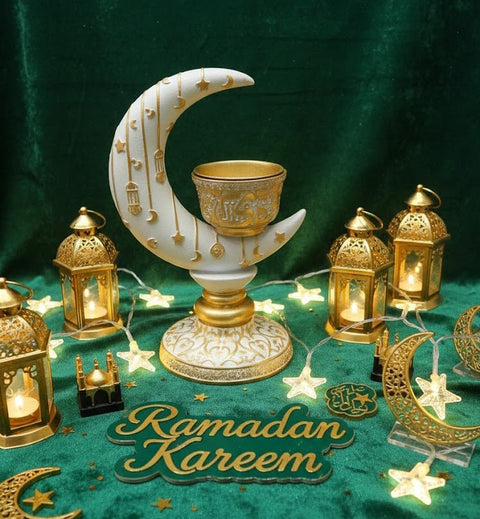 Islamic Crescent Moon Candle Holder with Arabic Calligraphy Bowl - Zambeel