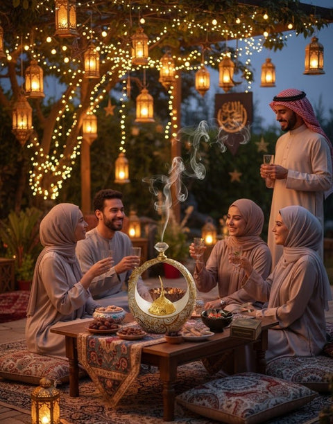 Islamic Round Crescent Frame with Hanging Golden Dome Showpiece - Zambeel