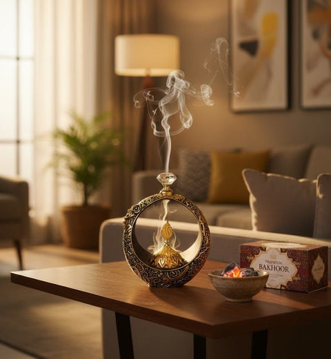 Islamic Round Crescent Frame with Hanging Golden Dome Showpiece - Zambeel