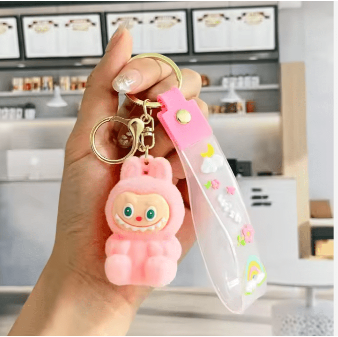 Labubu - Wish & Fuzz Rainbow Wrist‑Strap Keychain - Zambeel