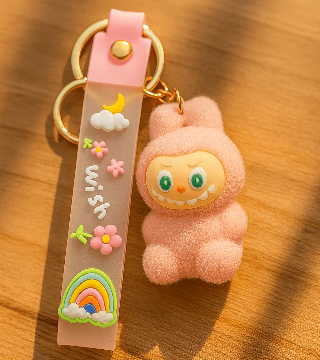 Labubu - Wish & Fuzz Rainbow Wrist‑Strap Keychain - Zambeel