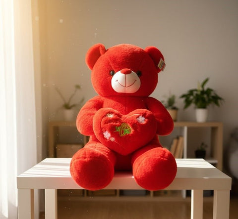 Large Red Love Teddy Bear with Heart Cushion - Zambeel