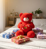 Large Red Love Teddy Bear with Heart Cushion - Zambeel