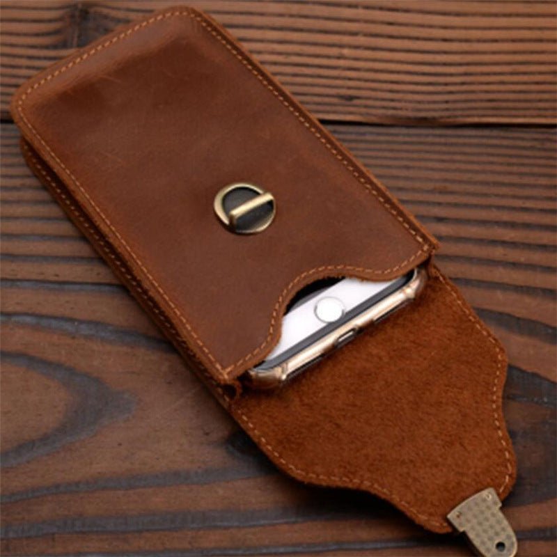 Leather Retro Mobile Phone Bag Outdoor Portable Mobile Phone Protective Cover Home Mobile Phone Storage Bag - Zambeel