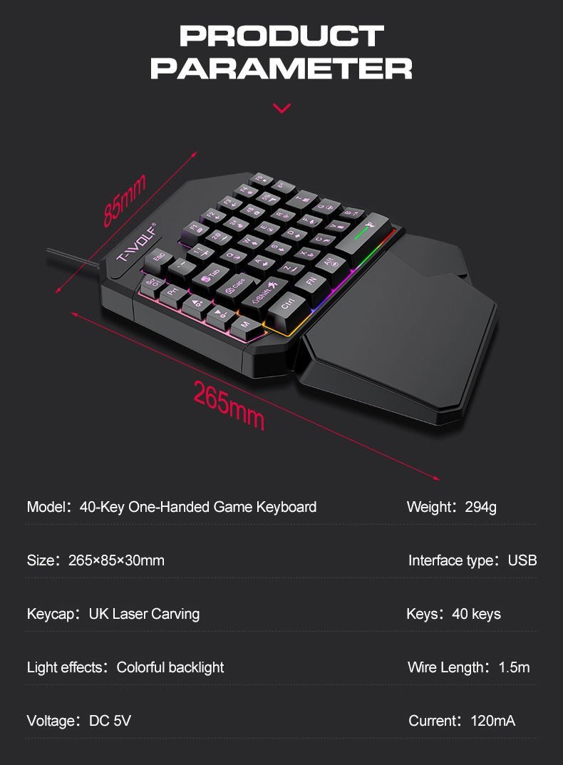 Lei Lang TF900 Single Hand Mouse Keyboard Suit - Zambeel
