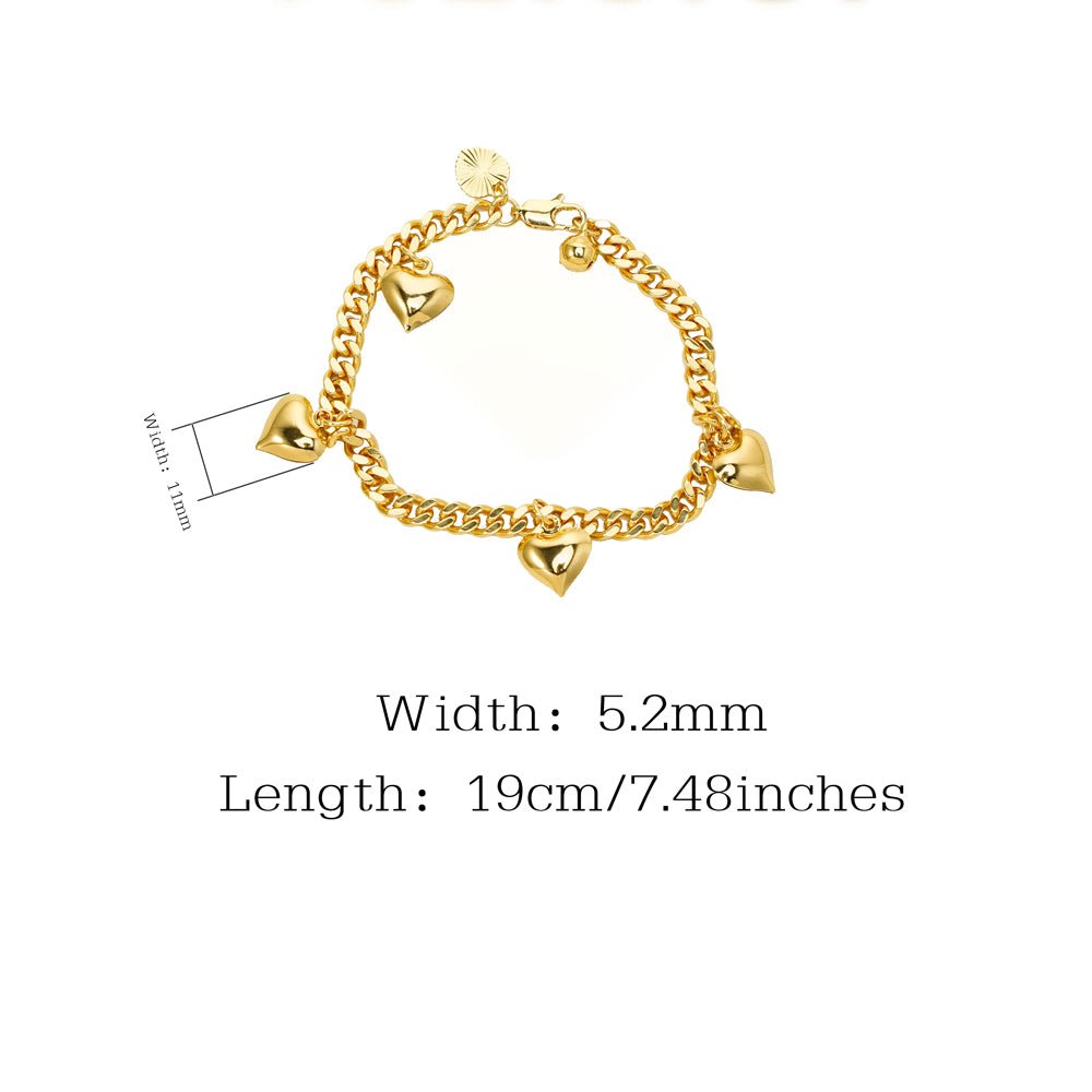 Lovely Multi Hearts 24K Gold Filled Jewelry Bracelet,Woman Accessories Fashion Creative Gift - Zambeel