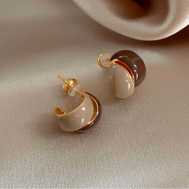 Maillard Contrast Color Drip Glazed Earrings Women's Simple All - match - Zambeel