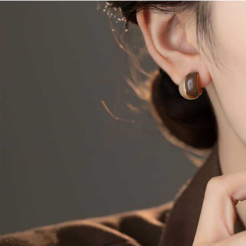 Maillard Contrast Color Drip Glazed Earrings Women's Simple All - match - Zambeel