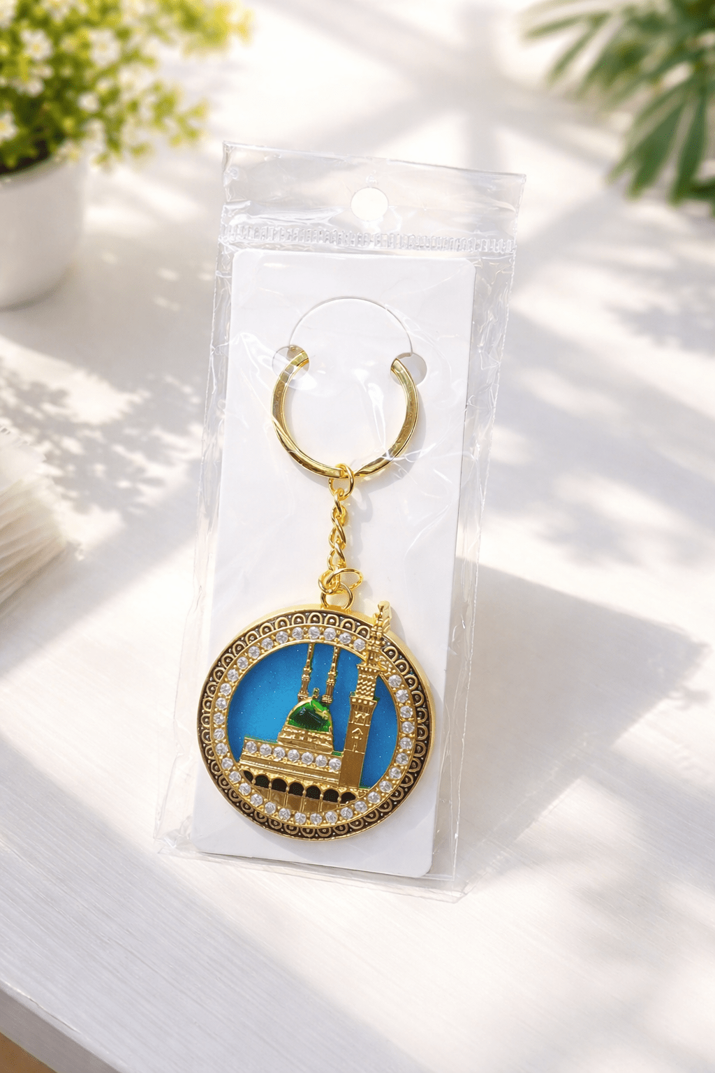 Masjid - e - Nabawi Round Rhinestone Keychain - Zambeel