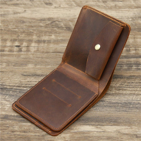Men Crazy Horse Leather Money Card Bag Leather Wallet - Zambeel