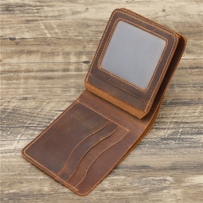 Men Crazy Horse Leather Money Card Bag Leather Wallet - Zambeel