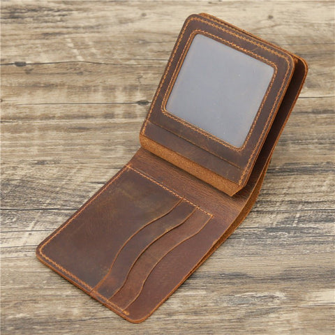 Men Crazy Horse Leather Money Card Bag Leather Wallet - Zambeel