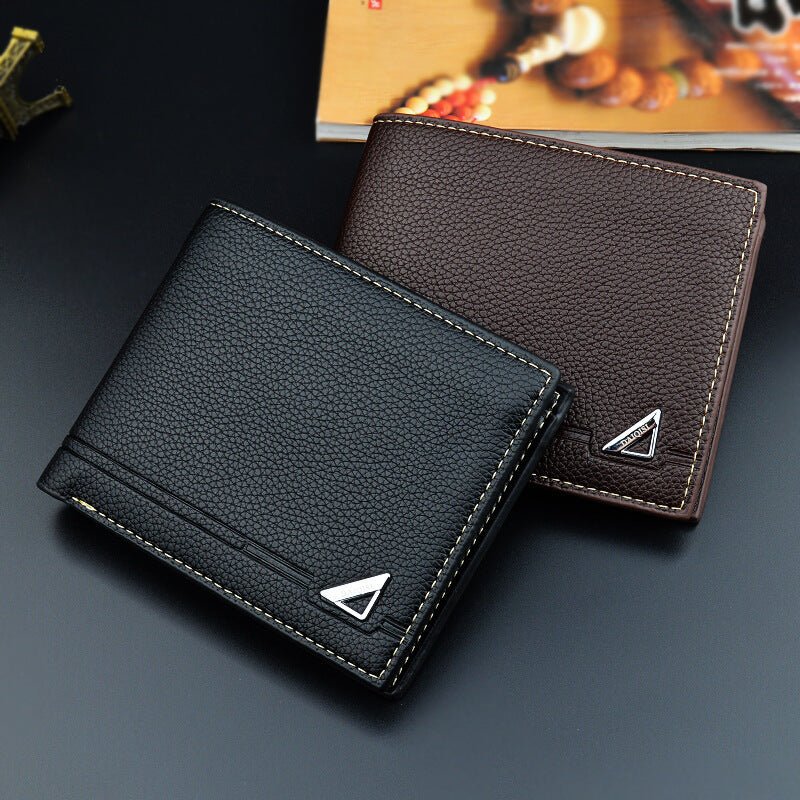 Men's Short Soft Leather Lychee Pattern Multiple Card Slots Wallet - Zambeel