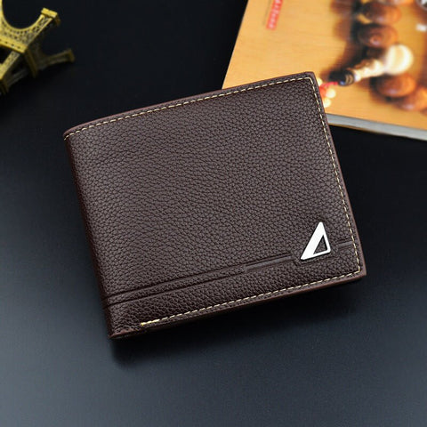 Men's Short Soft Leather Lychee Pattern Multiple Card Slots Wallet - Zambeel