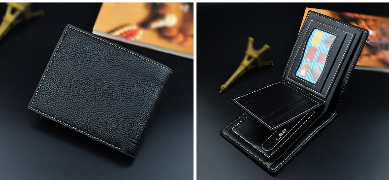 Men's Short Soft Leather Lychee Pattern Multiple Card Slots Wallet - Zambeel