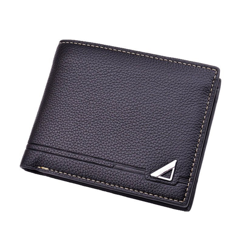 Men's Short Soft Leather Lychee Pattern Multiple Card Slots Wallet - Zambeel