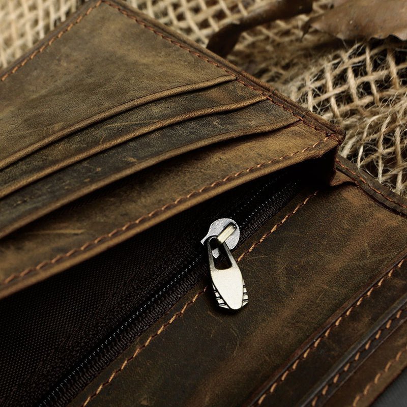 Men'S Wallet Retro Crazy Horse Leather Long Vertical Wallet - Zambeel