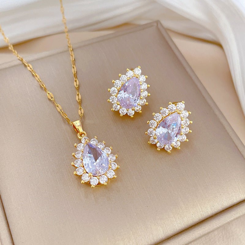 Micro - inlaid Graceful Personality Banquet Ear Necklace Combination - Zambeel
