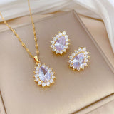 Micro - inlaid Graceful Personality Banquet Ear Necklace Combination - Zambeel