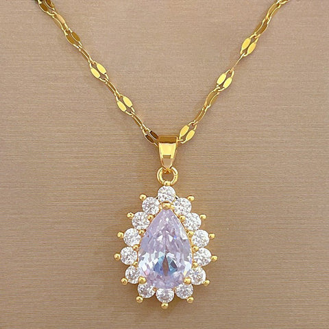 Micro - inlaid Graceful Personality Banquet Ear Necklace Combination - Zambeel
