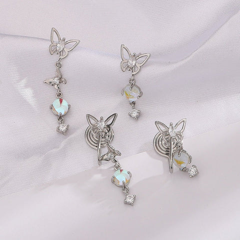 Moonstone Butterfly Earrings Long Light Luxury Asymmetric - Zambeel