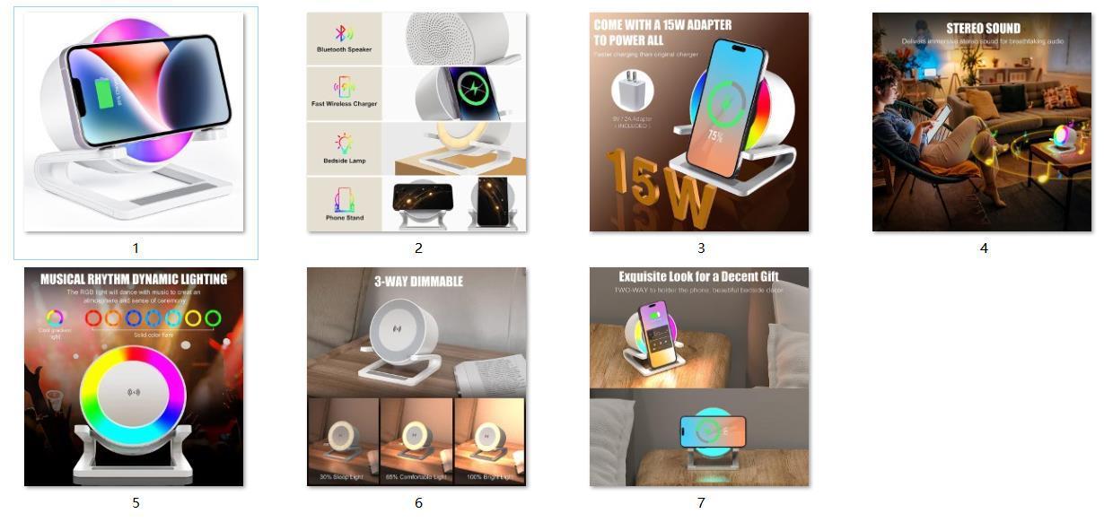 Multifunctional Four - in - one Small Night Lamp RGB Bluetooth Speaker Mobile Phone Holder 15W Wireless Charging - Zambeel