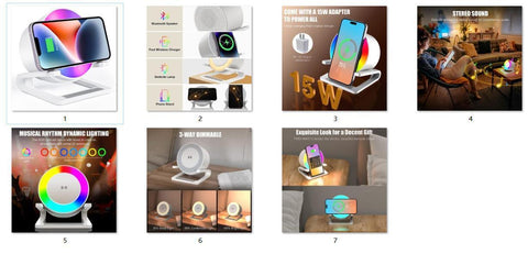 Multifunctional Four - in - one Small Night Lamp RGB Bluetooth Speaker Mobile Phone Holder 15W Wireless Charging - Zambeel
