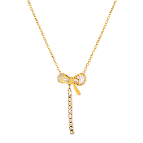 Necklace Female Titanium Steel Mother Shell Bow Tassel - Zambeel