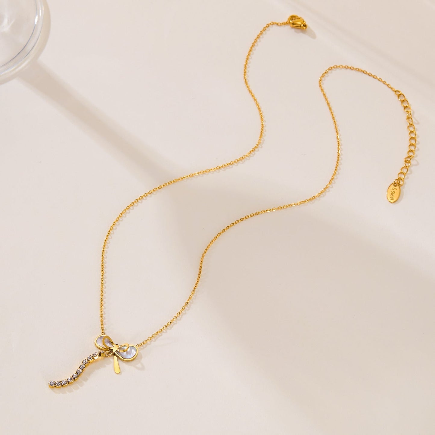 Necklace Female Titanium Steel Mother Shell Bow Tassel - Zambeel