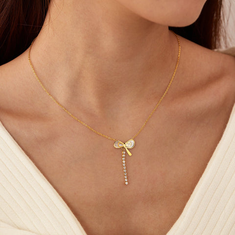 Necklace Female Titanium Steel Mother Shell Bow Tassel - Zambeel