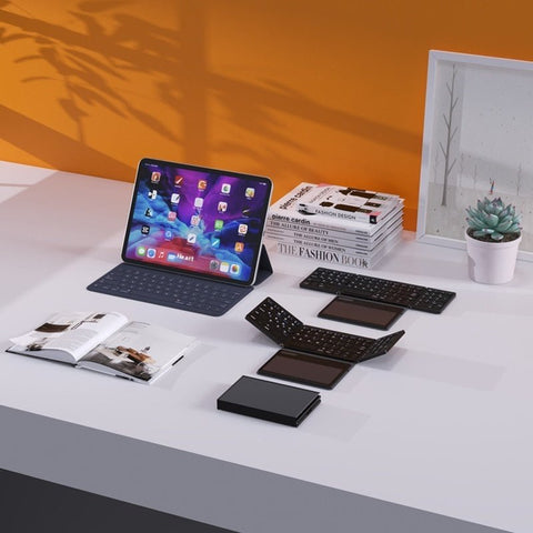New B055 Business Leather Large Touch Version Bluetooth Folding Keyboard - Zambeel