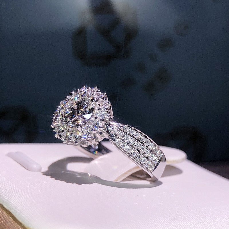 New Womens Three Row Full Crystal Moissanite Simulated Diamond Open Ring - Zambeel
