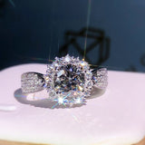 New Womens Three Row Full Crystal Moissanite Simulated Diamond Open Ring - Zambeel