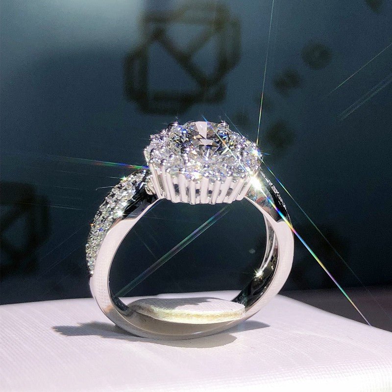 New Womens Three Row Full Crystal Moissanite Simulated Diamond Open Ring - Zambeel