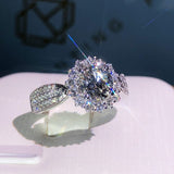 New Womens Three Row Full Crystal Moissanite Simulated Diamond Open Ring - Zambeel