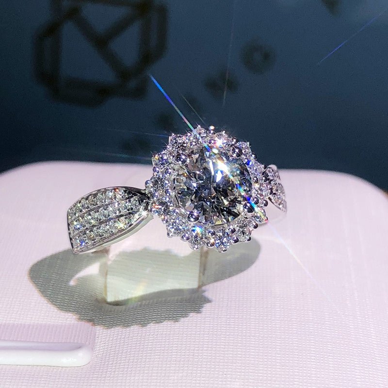 New Womens Three Row Full Crystal Moissanite Simulated Diamond Open Ring - Zambeel