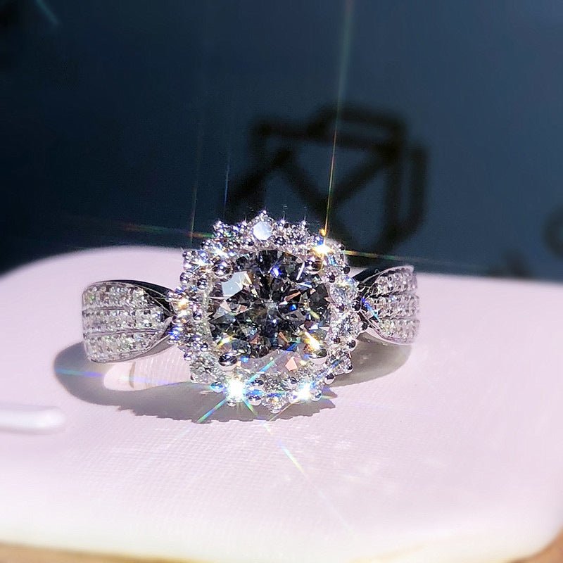 New Womens Three Row Full Crystal Moissanite Simulated Diamond Open Ring - Zambeel